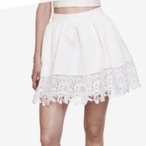 White lace trim A-line flare skirt